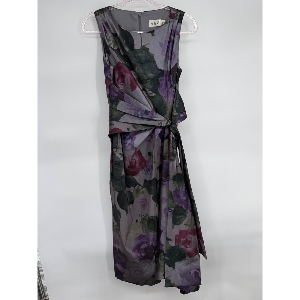 Eliza J Womens Grey Purple Floral Side Tie Sleeveless Sheath Dress Sz 6
